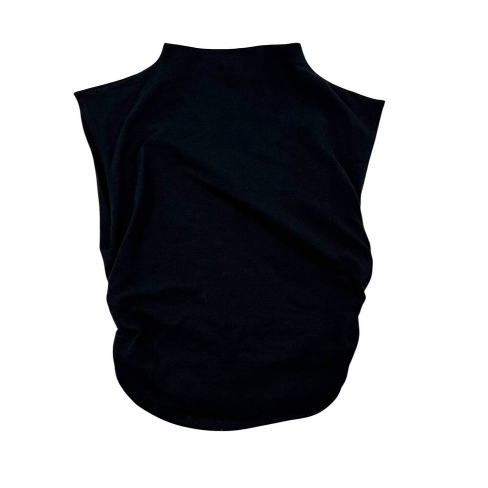 Reformation Lindy Mock Neck Shirt S Black Cinched Sides Ruched Sleeveless Crop